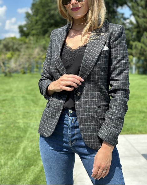 Sako dámské Emporio Armani kostkované šedé